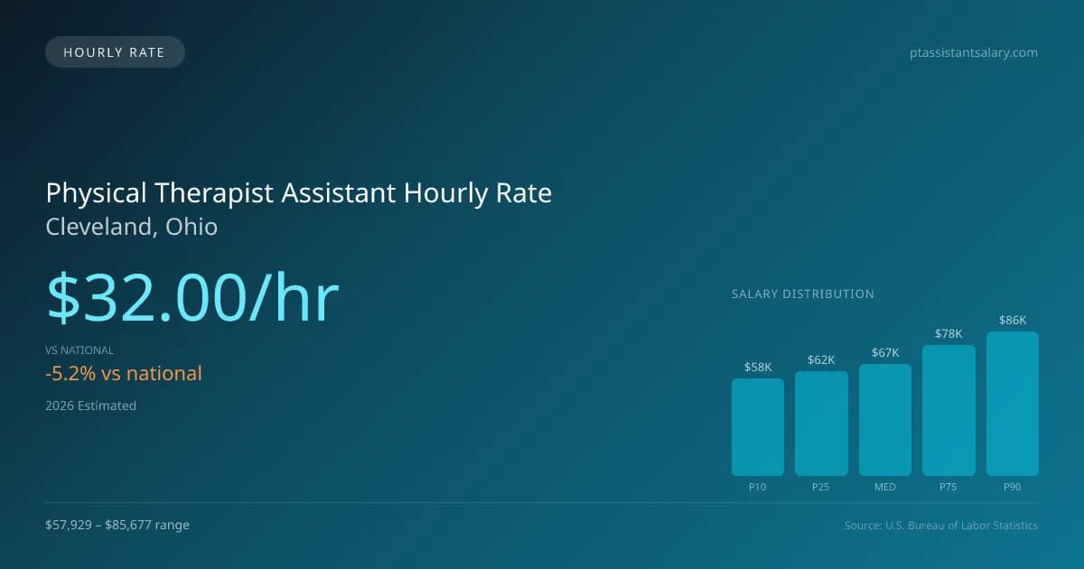 Physical Therapist Assistant Hourly Rate in Cleveland, OH — 2026 est., based on 2025 BLS