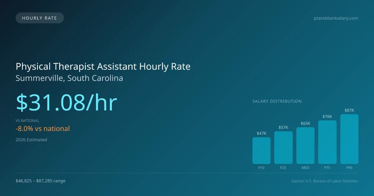 Physical Therapist Assistant Hourly Rate in Summerville, SC — 2026 est., based on 2025 BLS